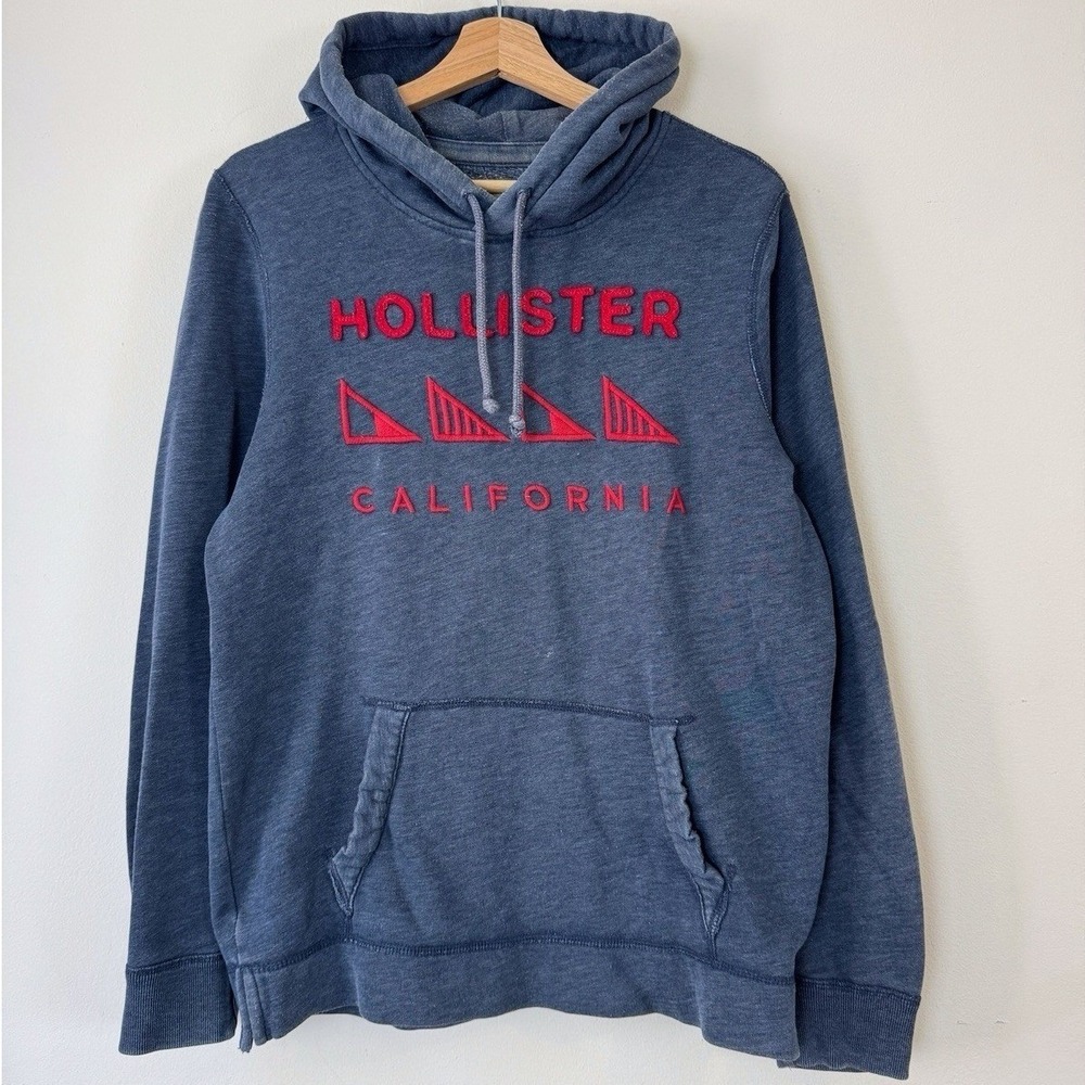 Hollister California Surf Skate Embroidered Blue Hooded Sweatshirt - Small